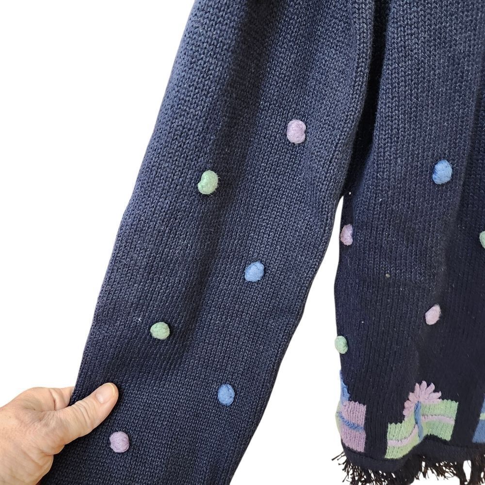 Christopher & Banks VTG Hand Embroidered Birthday Christmas cardigan sweater LG - Picture 3 of 12